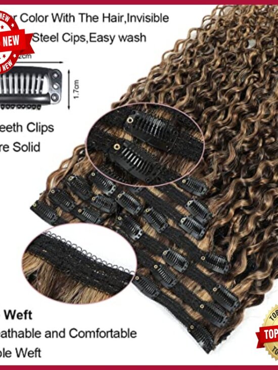 10-Piece Clip-In Human Hair Extensions, Water Wavy Curly Style, 120g main image 6
